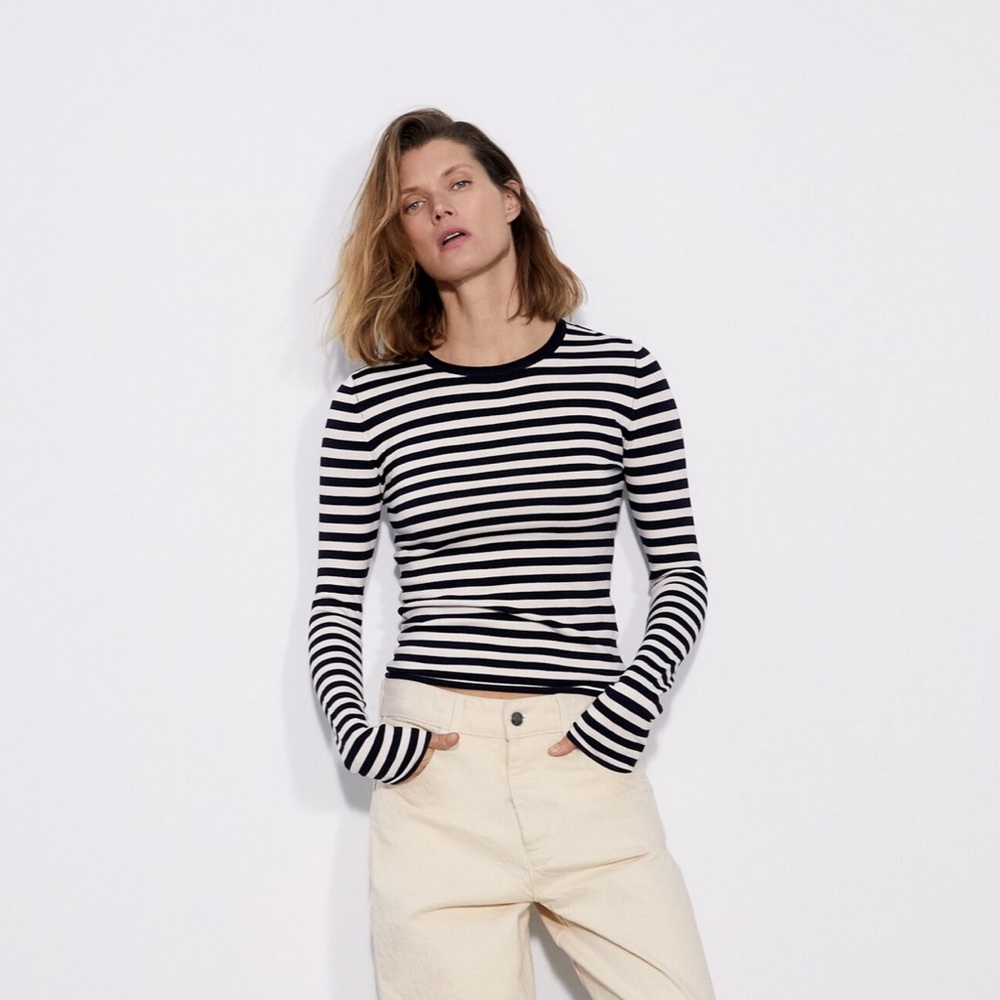 Zara Basic Rolled Trim Knit Sweater